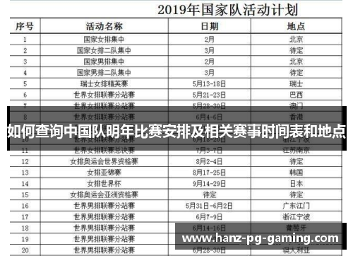 如何查询中国队明年比赛安排及相关赛事时间表和地点