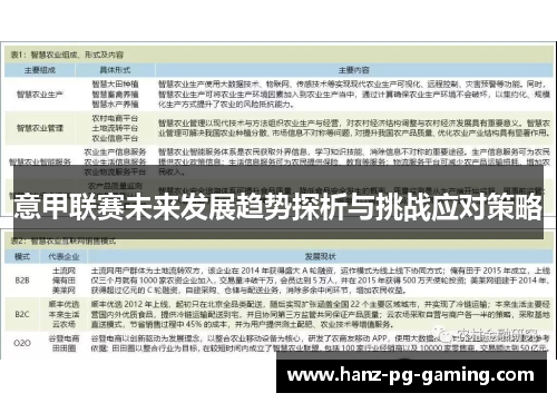 意甲联赛未来发展趋势探析与挑战应对策略