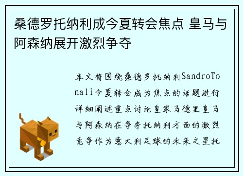 桑德罗托纳利成今夏转会焦点 皇马与阿森纳展开激烈争夺 桑德罗托纳利成今夏转会焦点 皇马与阿森纳展开激烈争夺